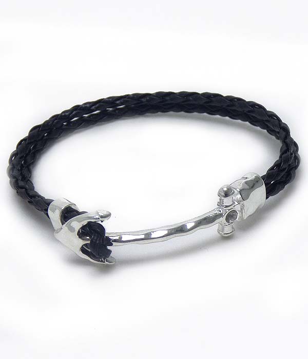 Hammered anchor and double twist leatherette bracelet