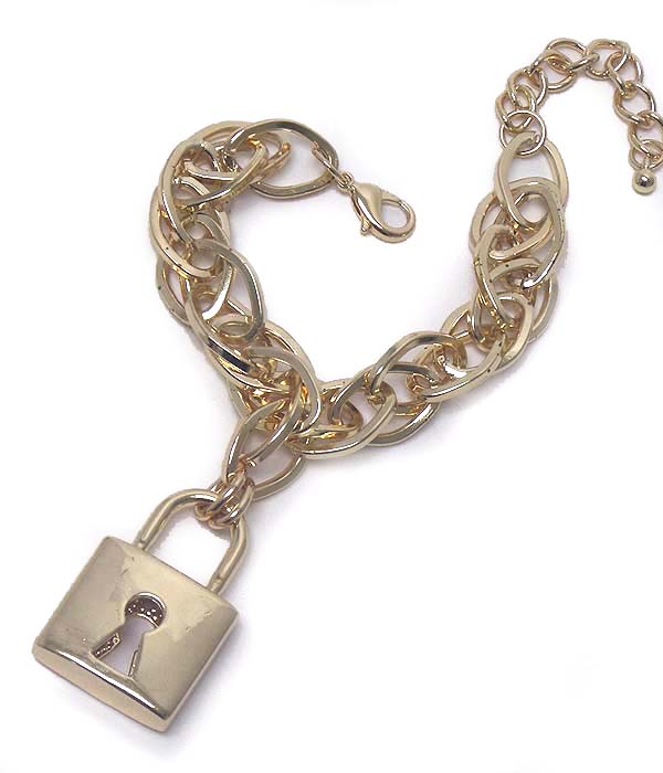 PREMIER ELECTRO PLATING METAL LOCK DANGLE CHARM CHAIN BRACELET