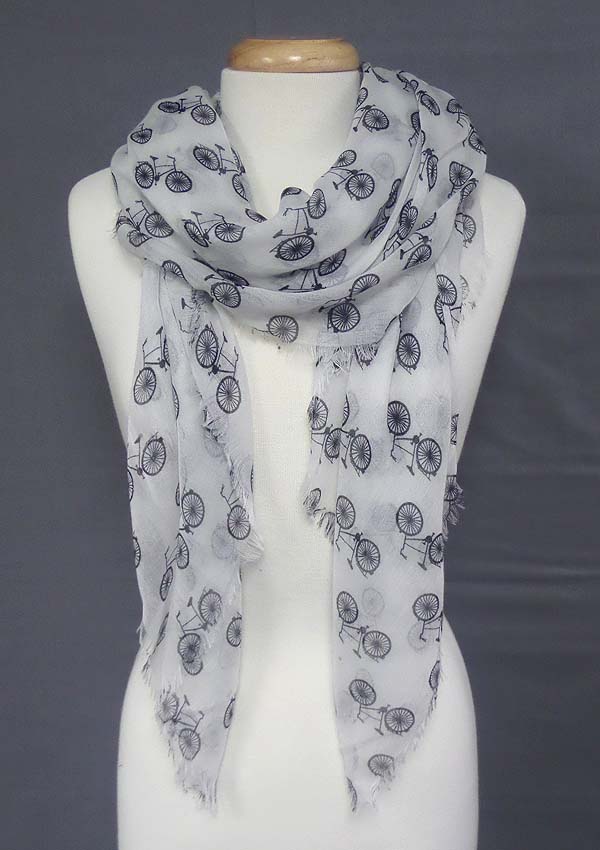 Bicycle pattern and fringe edge scarf