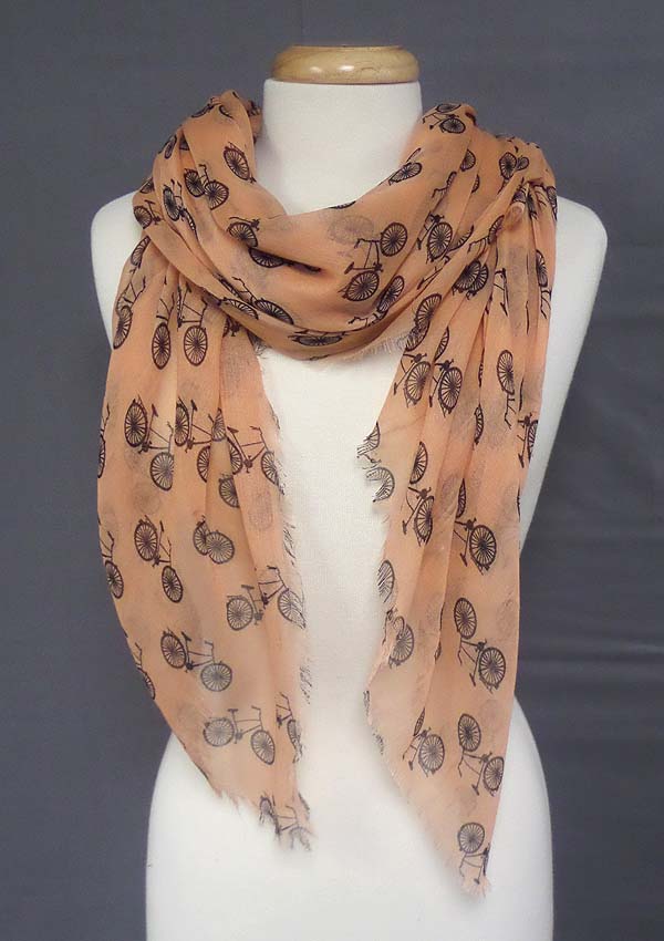 Bicycle pattern and fringe edge scarf