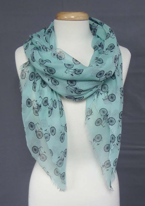 Bicycle pattern and fringe edge scarf