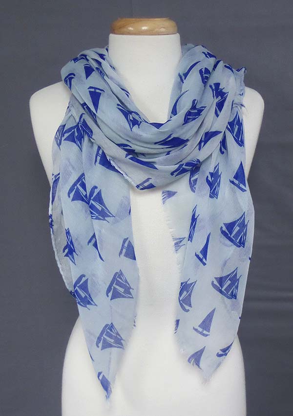 Sailboat pattern and fringe edge scarf