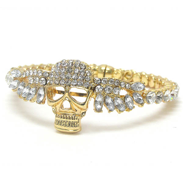 Crystal skull skeleton and wing bracelet