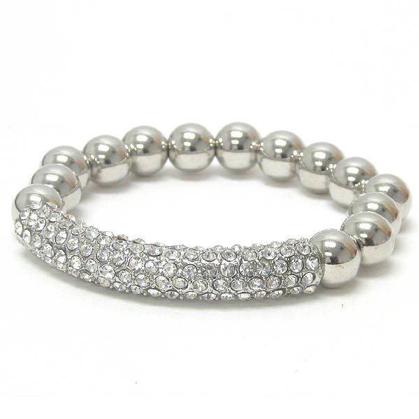 Crystal bar and metal ball stretch bracelet