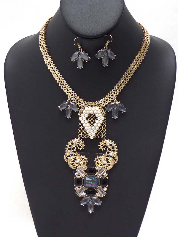 Crystal and acryl art deco mini luxury necklace earring set