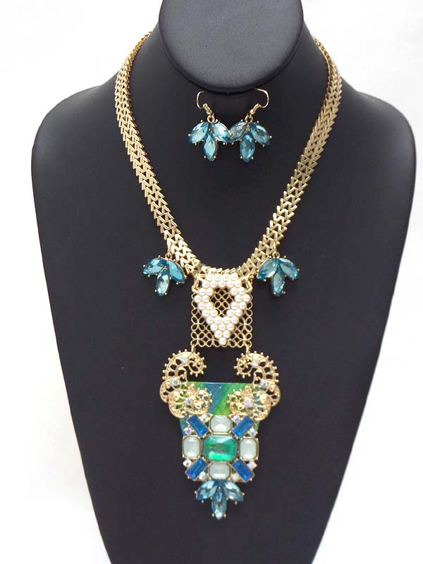 Crystal and acryl art deco mini luxury necklace earring set
