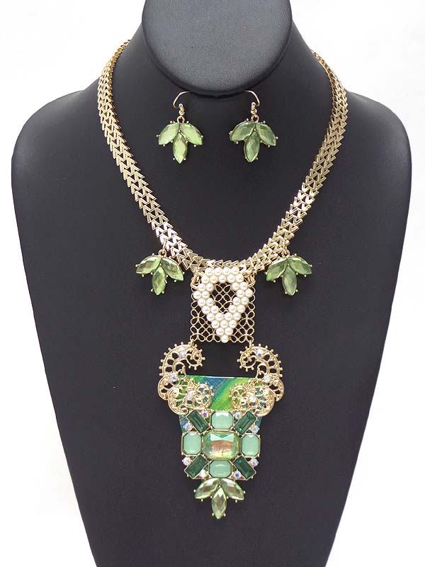 Crystal and acryl art deco mini luxury necklace earring set