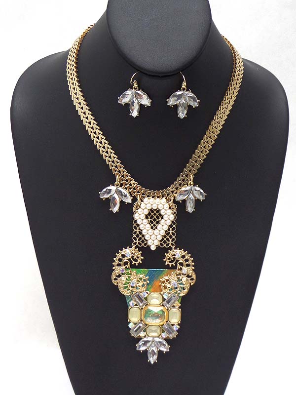 Crystal and acryl art deco mini luxury necklace earring set