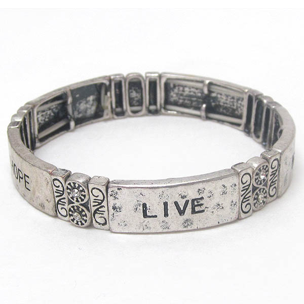 Crystal and inspiration antique style stretch bracelet - live hope with faith