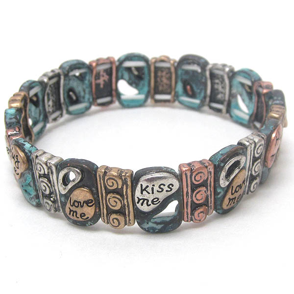 Love theme patina stretch bracelet - kiss me love me