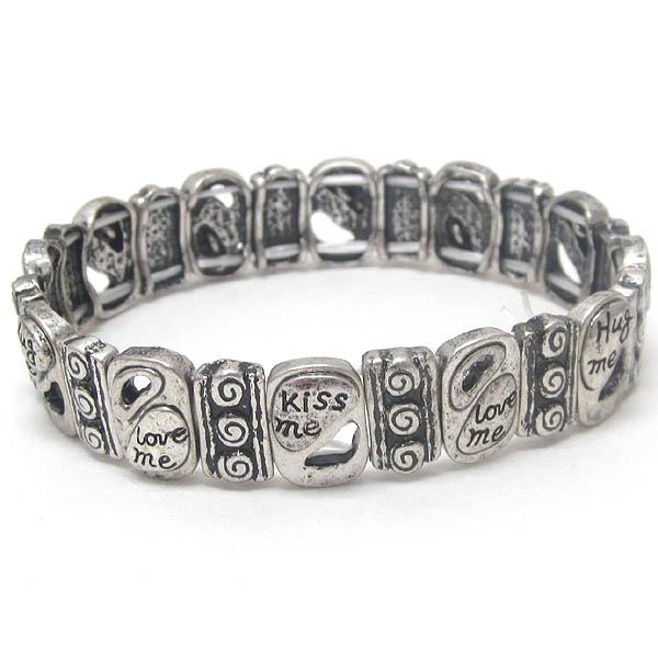 Love theme antique style stretch bracelet - kiss me love me