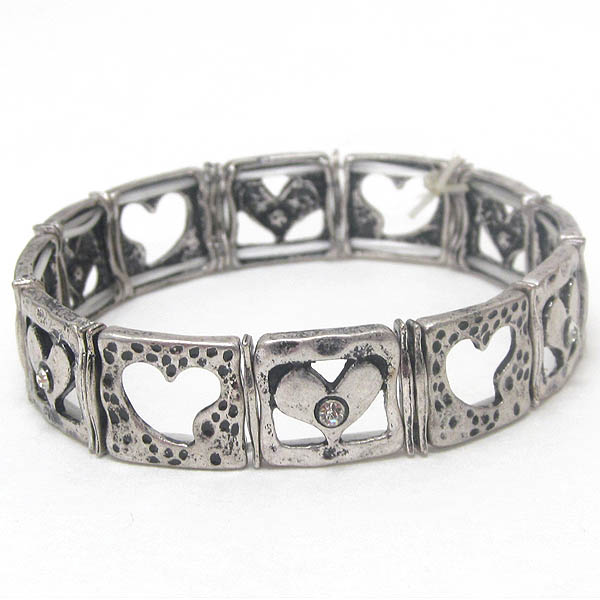Crystal heart antique style stretch bracelet