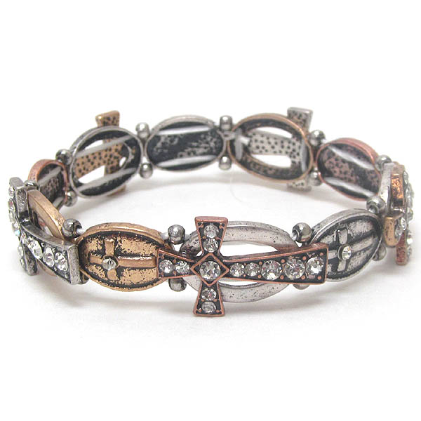 Crystal cross link chico style stretch bracelet