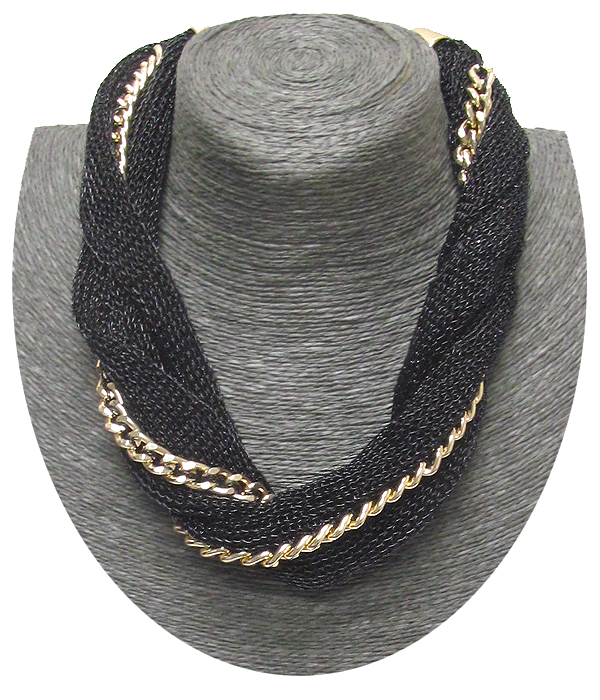 Mesh fabric and metal chain twist necklace