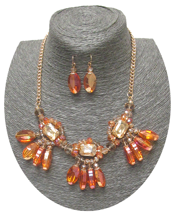 Luxury genuine glass and crystal beads necklace earring set