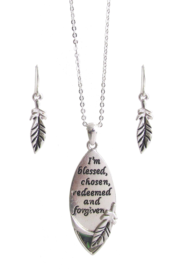 RELIGIOUS INSPIRATION PENDANT NECKLACE SET - I AM BLESSED CHOSEN REDEEMED AND FORGIVEN
