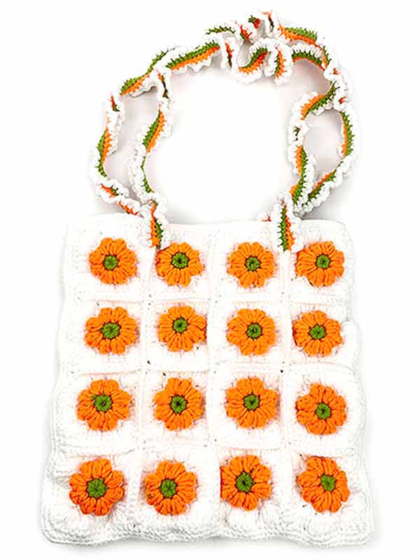 Handmade crochet granny shoulder bag - button closure