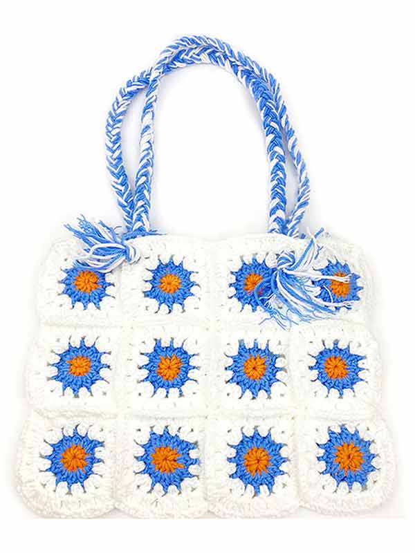 HANDMADE CROCHET GRANNY SHOULDER BAG - BUTTON CLOSURE