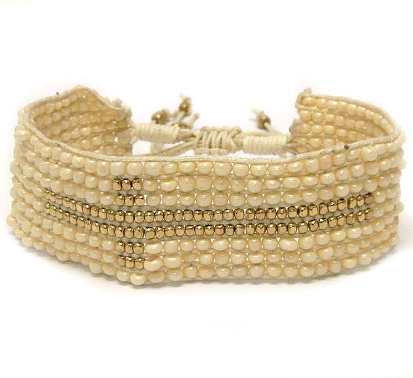 Cross embroidered multi chip stone and thread friendship bracelet