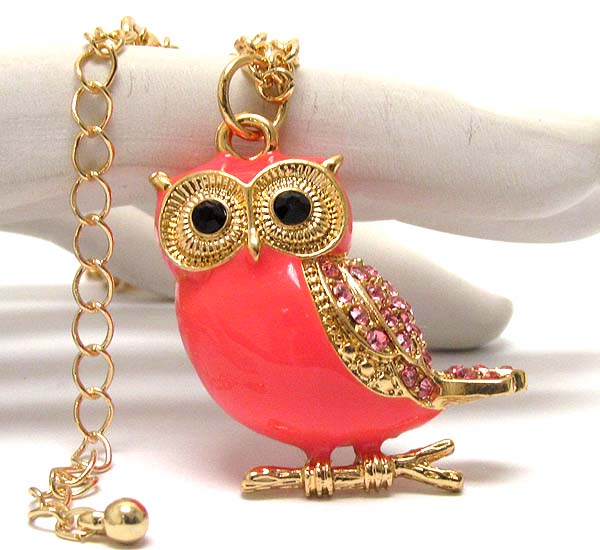 Crystal eyed and epoxy body owl necklace