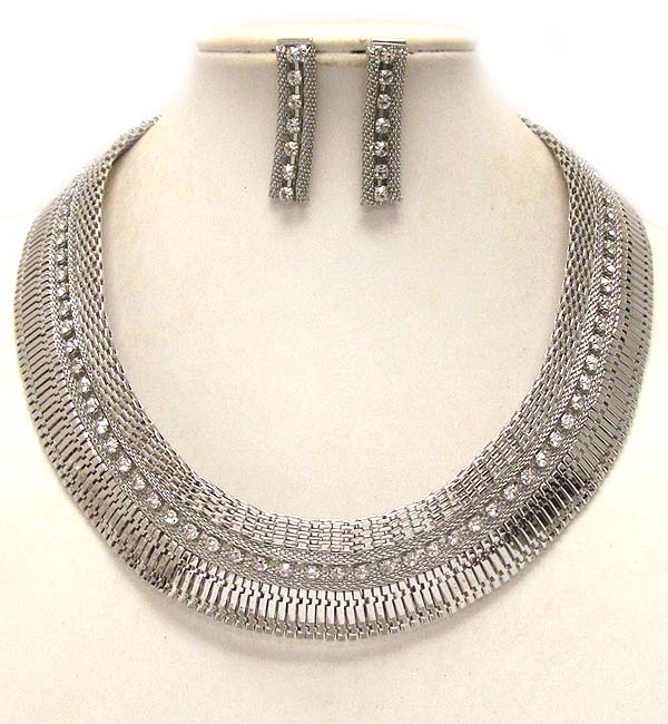 Crystal snake and tub chain necklace earring set