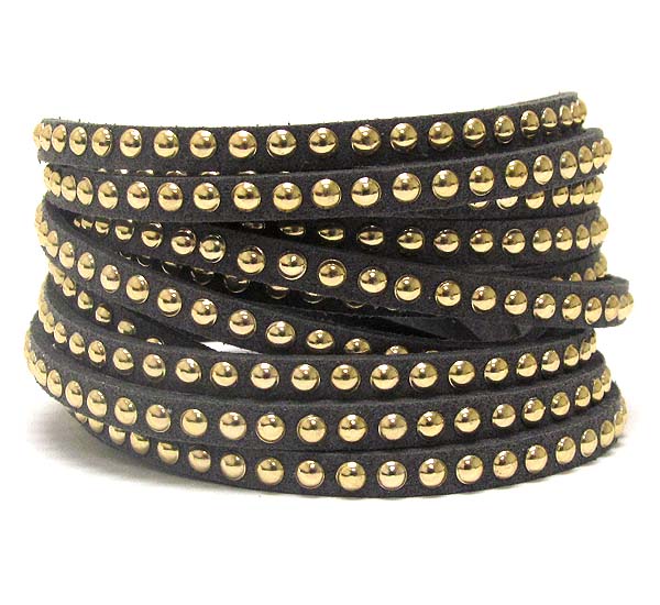 Multi metal stud leatherette wrap bracelet