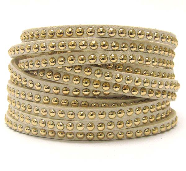 Multi metal stud leatherette wrap bracelet