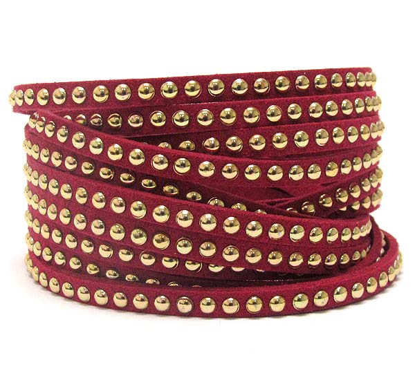 Multi metal stud leatherette wrap bracelet