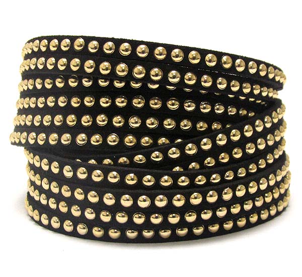 Multi metal stud leatherette wrap bracelet