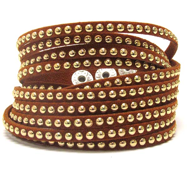 Multi metal stud leatherette wrap bracelet