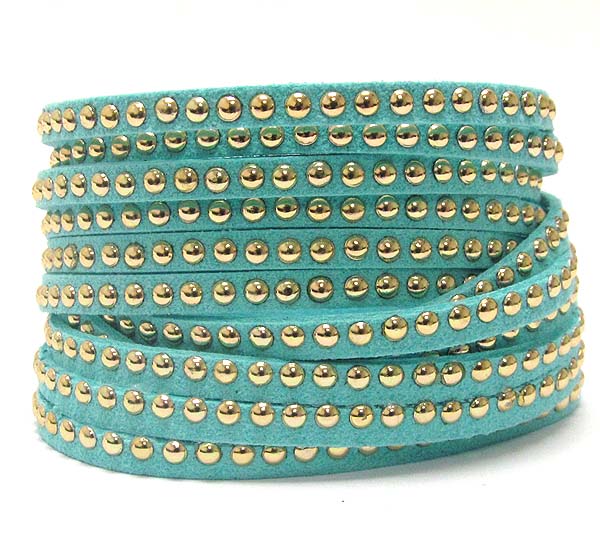 Multi metal stud leatherette wrap bracelet