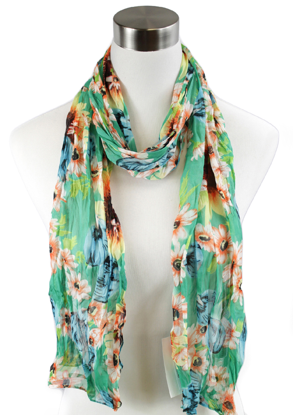 Spring bouquet chiffon scarf - 100% polyester