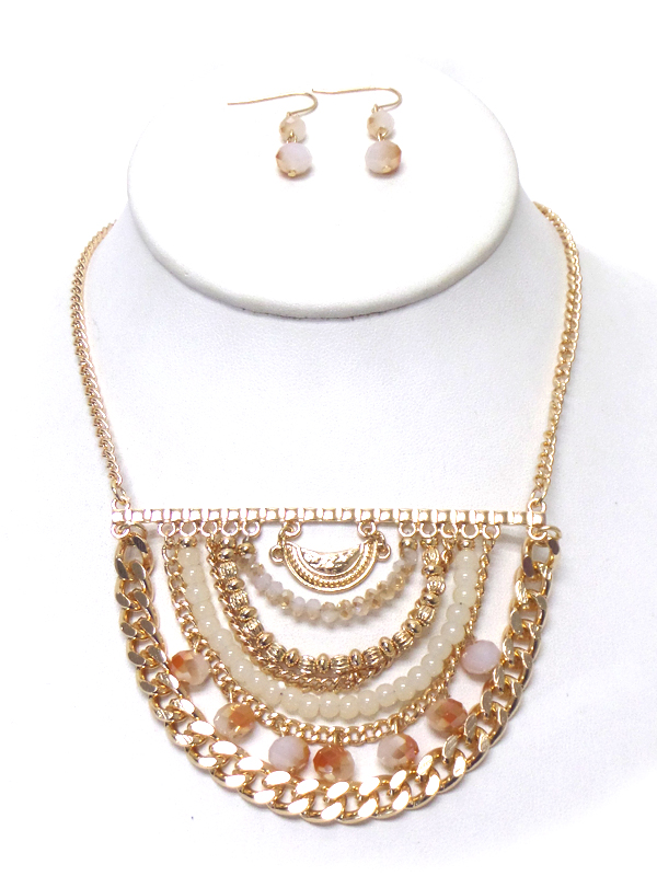METAL BIB WITH LAYER STONES AND CHAIN NECKLACE SET