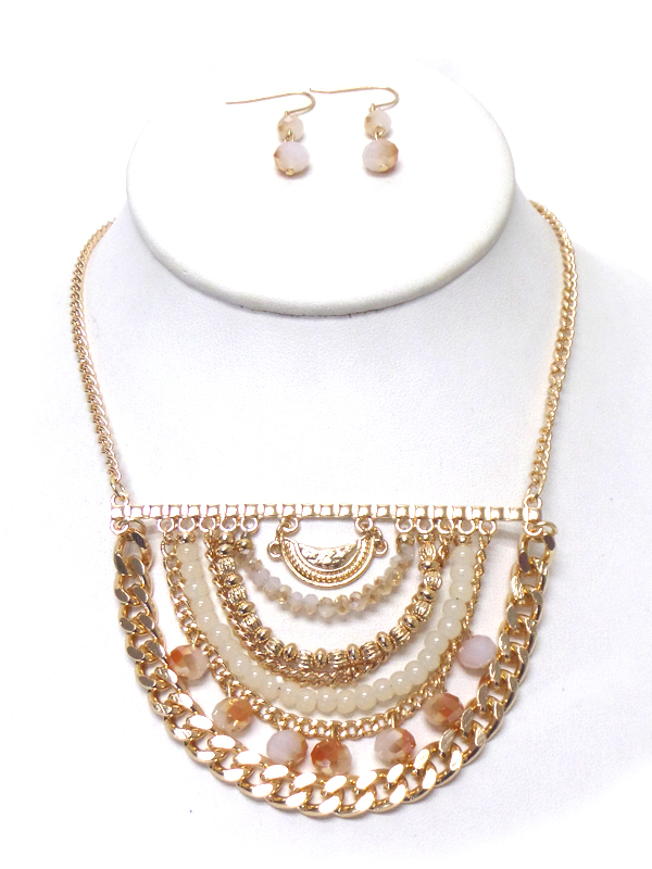 Metal bib with layer stones and chain necklace set