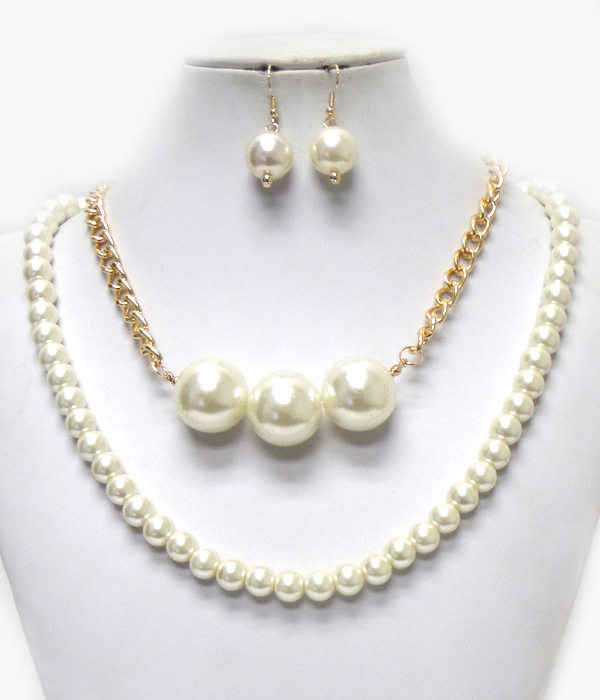 Two layer chain and pearl necklace set