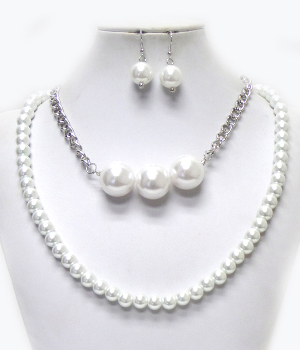 Two layer chain and pearl necklace set 