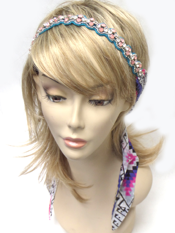 Handmade multi seed beads silk type with pattern tie headband
