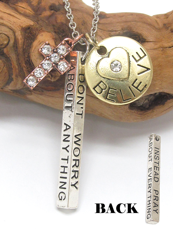 Inspiration message triple pendant necklace - dont worry about anything instead pray about everything