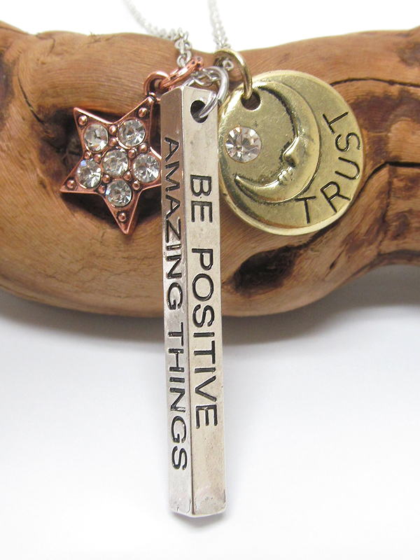 Inspiration message triple pendant necklace - be positive amazing things are going to happen