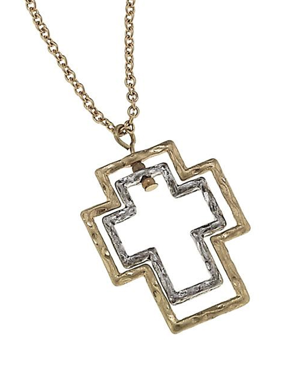 Handmade two tone layer cross necklace