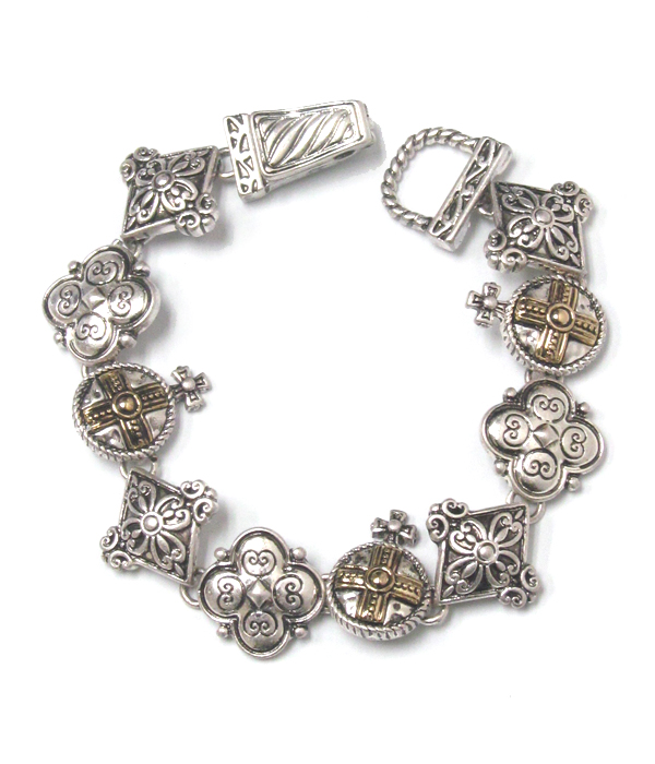Metal textured gothic cross linked magentic bracelet