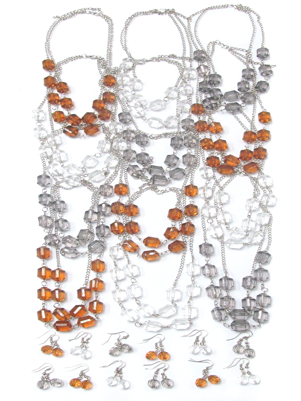 Acrylic facet drop chain necklace set-12 pc dozen pack mens jewelry