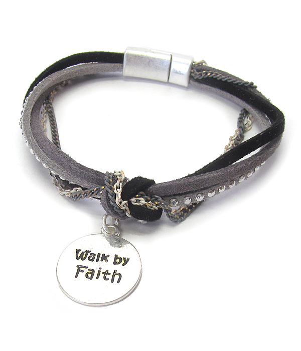 RELIGIOUS INSPIRATION MULTI LEATHER MAGNETIC BRACELET - WALK BY FAITH