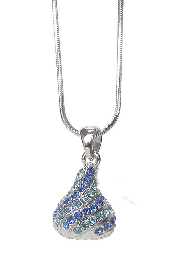 WHITEGOLD PLATING CRYSTAL STUD ICE CHOCOLATE PENDANT NECKLACE -valentine