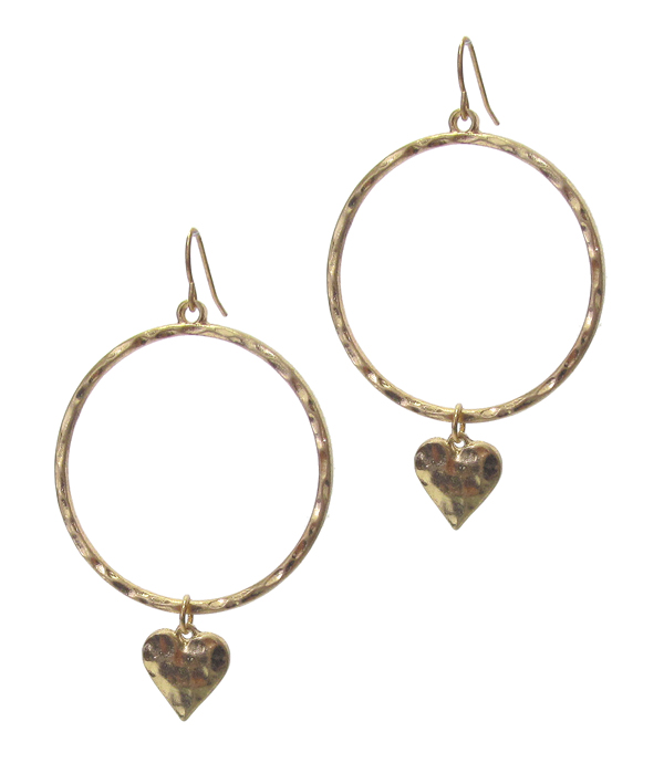 METAL HOOP AND HEART DROP EARRING