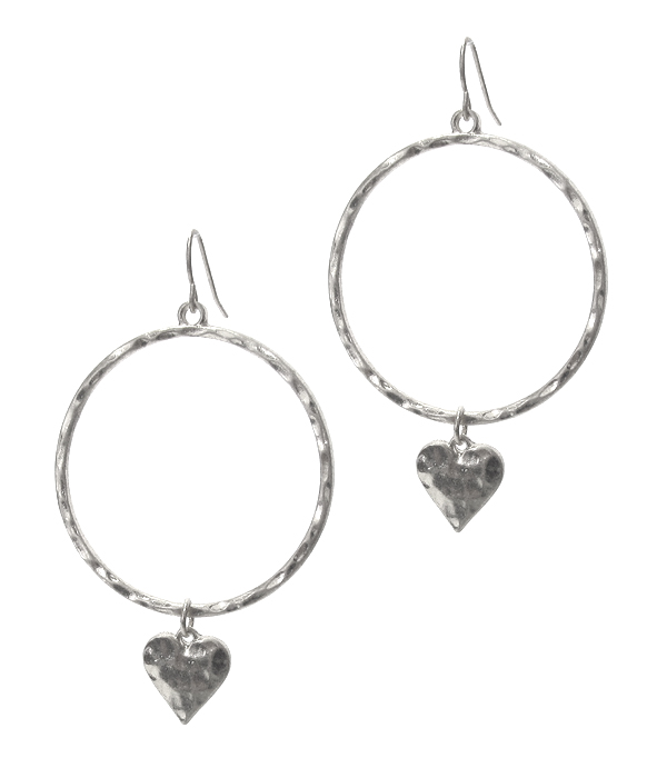 METAL HOOP AND HEART DROP EARRING -valentine