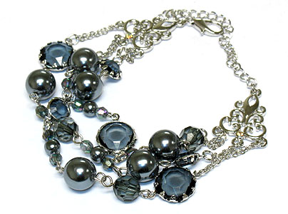 Pearl beads and metal link bracelet