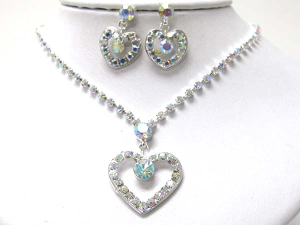 Crystal heart pendant rhinestone necklace earring set