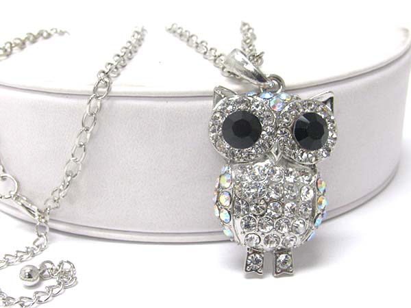 Crystal drop owl pendant neckalce