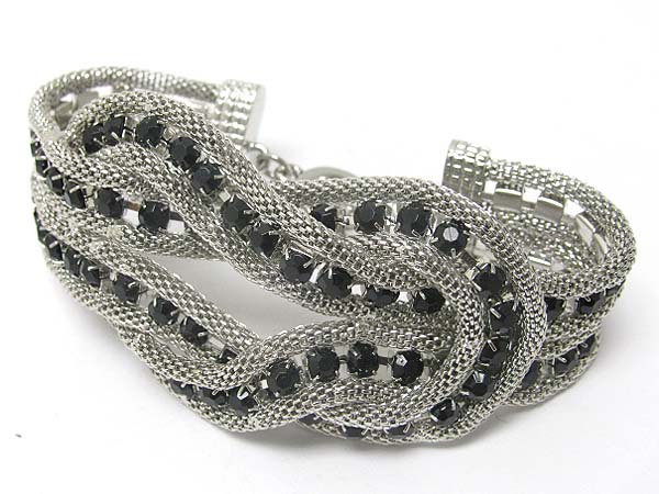 Crystal stud metal tube chain togle bracelet